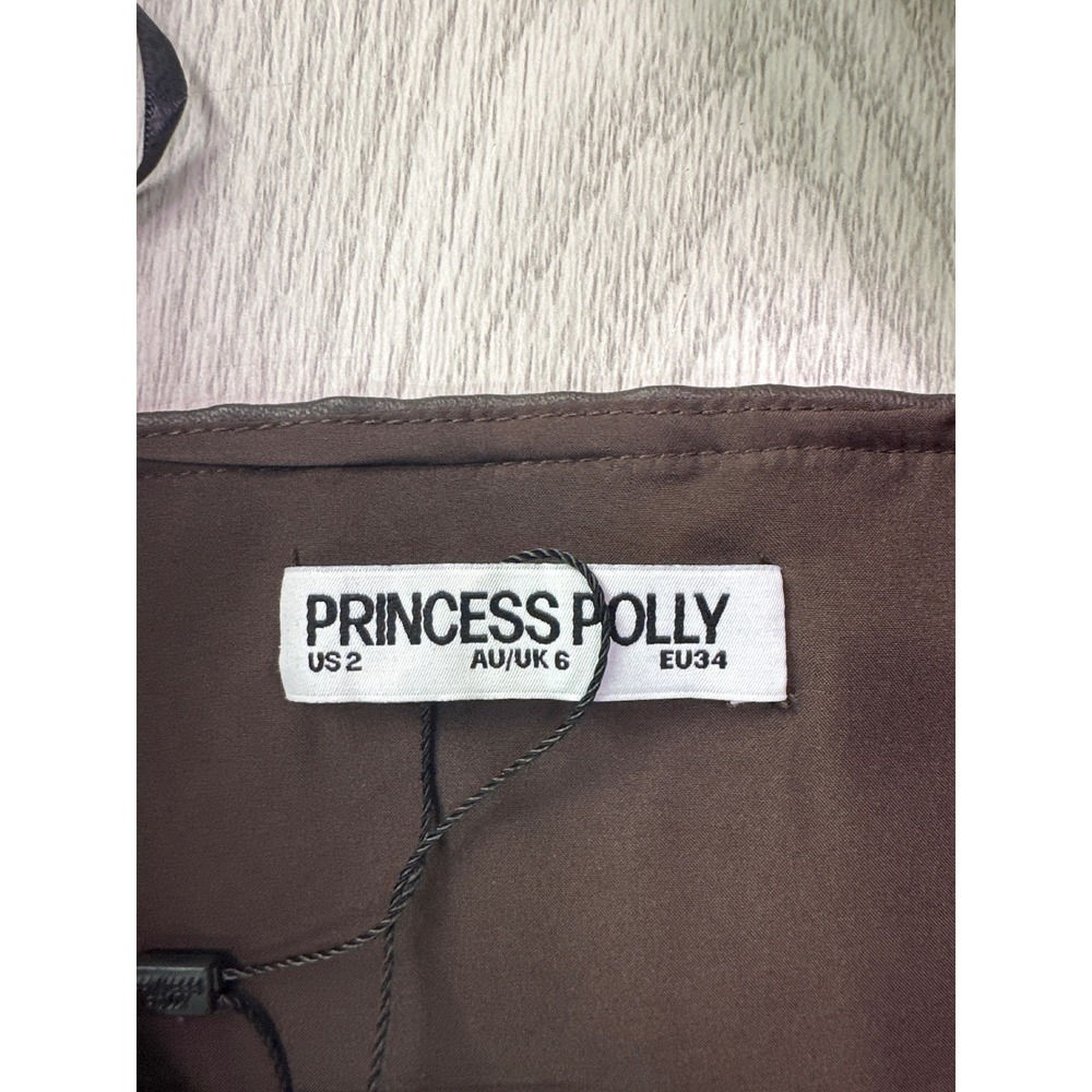 Princess Polly Raney Studded Corset Top Charcoal Brown Faux Leather Halter US 2 - Picture 5 of 7
